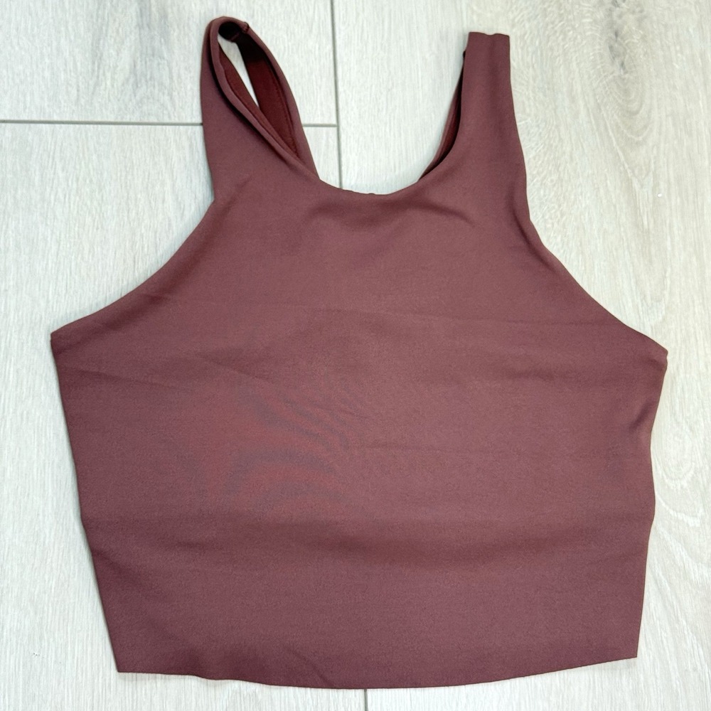 Nike Yoga Dri-FIT Crop‎ Tank Bra XS Brown Stretch High Neck Racerback Used